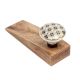 2 Pieces Black Golden Check Pattern Flat Ceramic Wooden Door Stopper